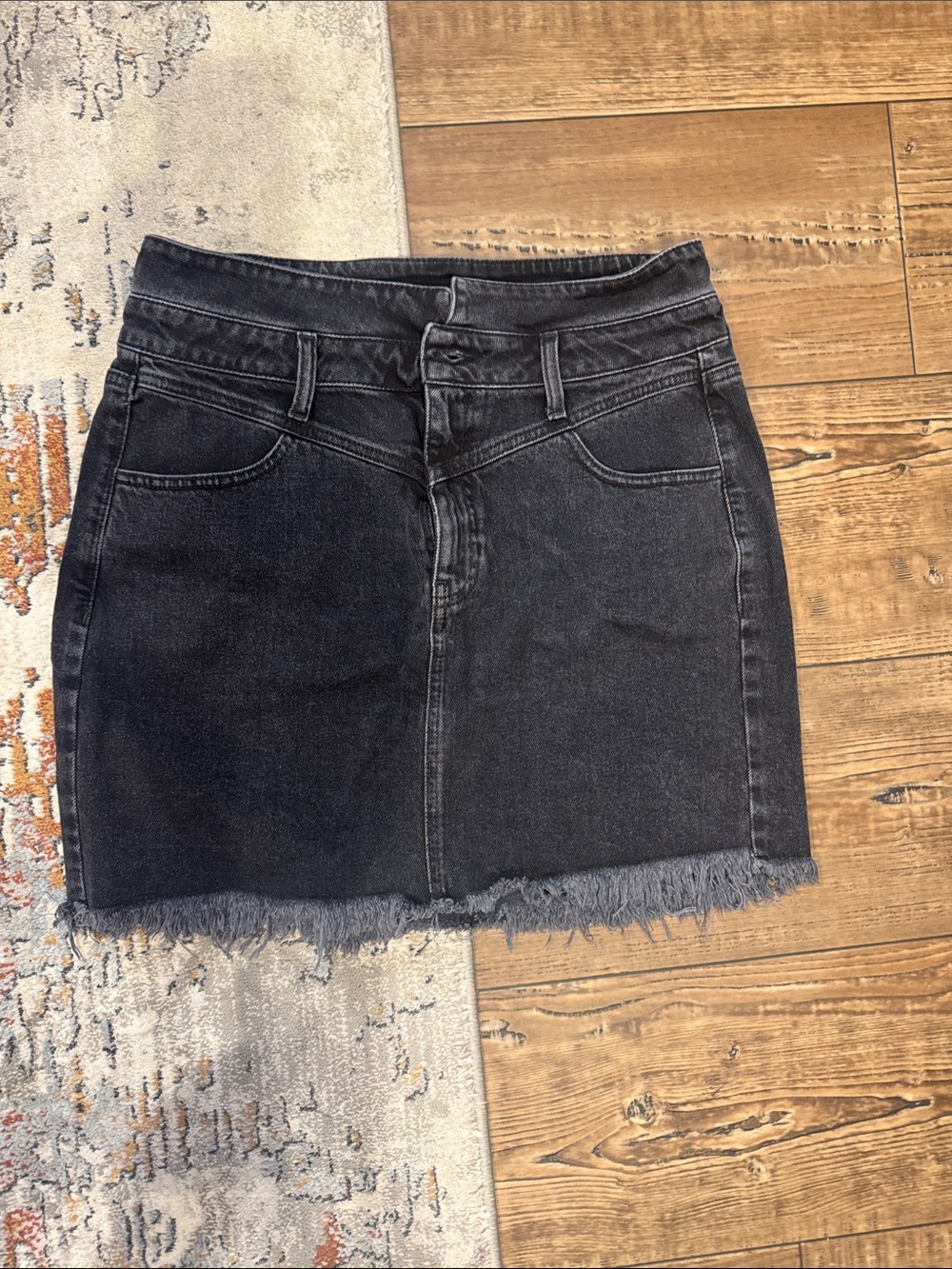 Guess Two-Tone Black Washed Denim Mini Skirt